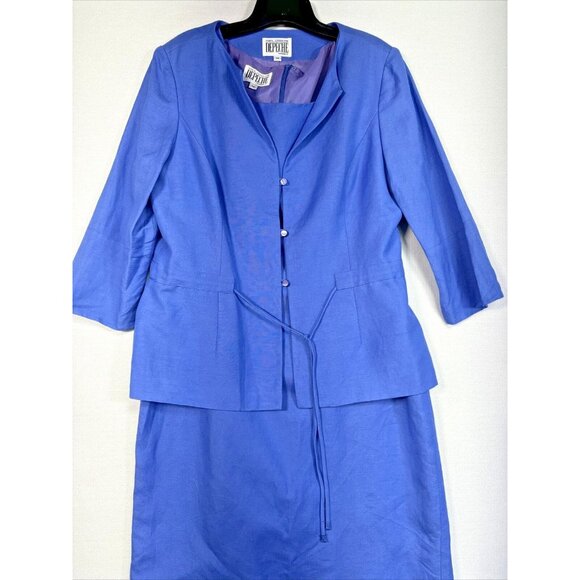 Yves Cossette Depeche Mode Womens Linen Blend Jacket & Dress Size 14 Blue - Picture 3 of 14